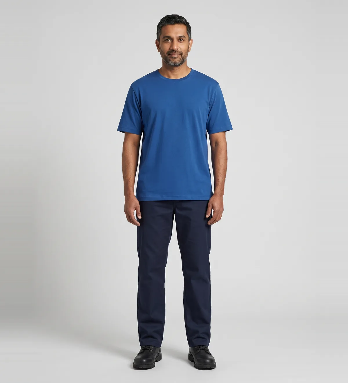 Royal blue tee from the NextGen catalogue on model